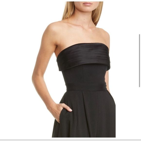 Brandon Maxwell Black Strapless Wide Leg Jumpsuit Gown Satin Trimmed Crepe - Picture 3 of 15